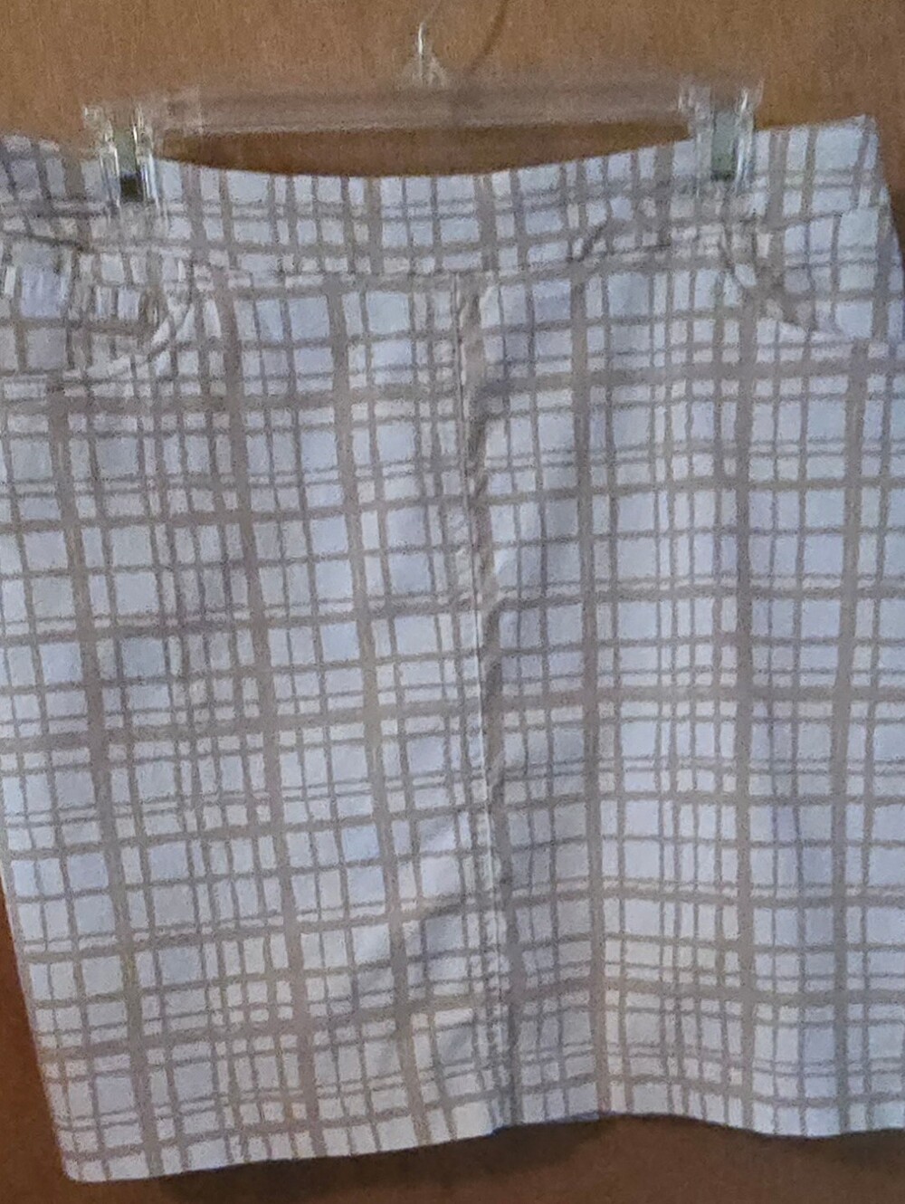 Beige Plaid Stretch Skirt With Shorts Underneath